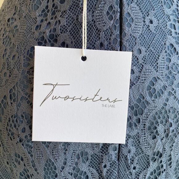 NWT Two Sisters The Label SHIMMY Mini DRESS STEEL BLUE Tassel Hem V Neck US 2 XS - Picture 6 of 8